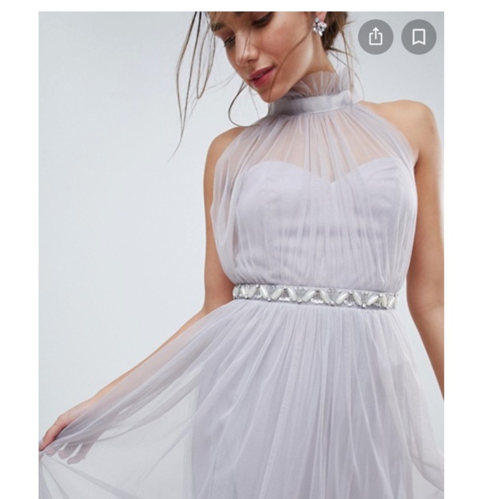 ASOS Embellished Waist High Neck Tulle Maxi Dress